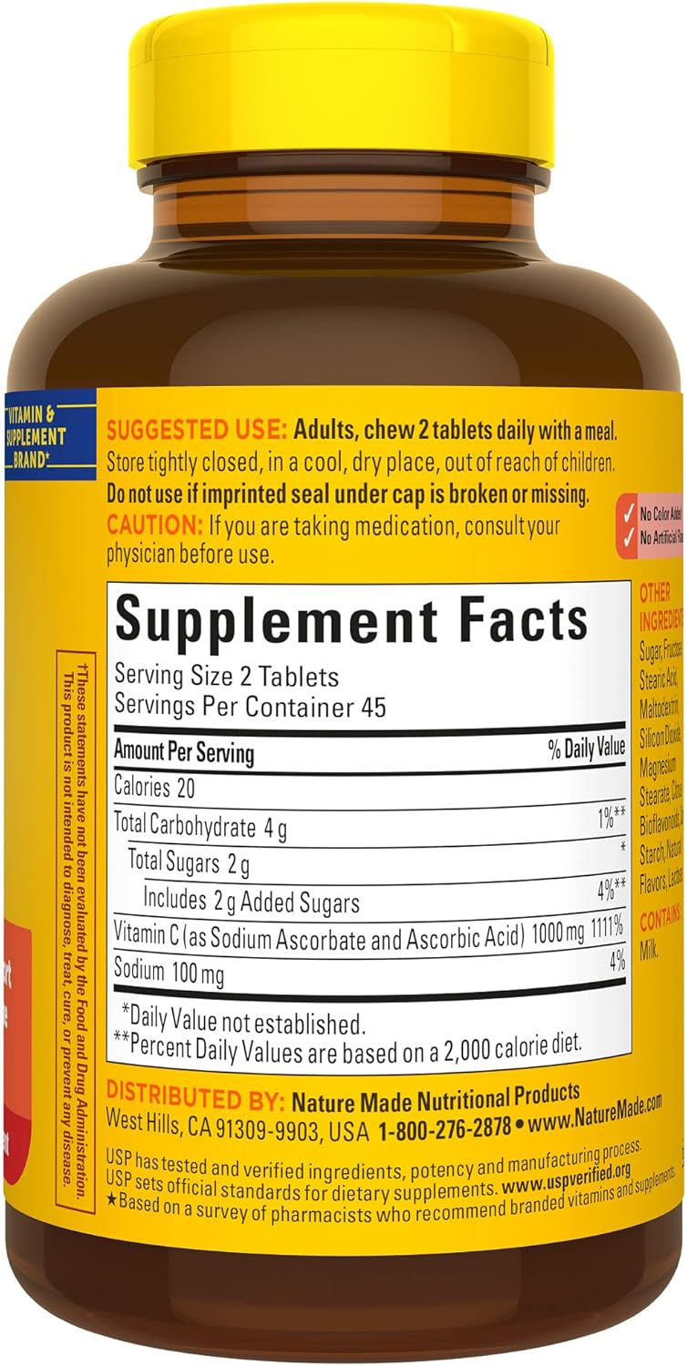 Extra Strength Nature Made Chewable Vitamin C 1000mg - 90 Tablets - Immune Support - 45 Day Supply