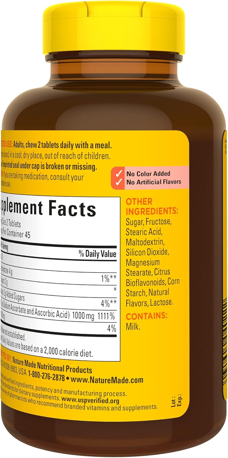 Extra Strength Nature Made Chewable Vitamin C 1000mg - 90 Tablets - Immune Support - 45 Day Supply