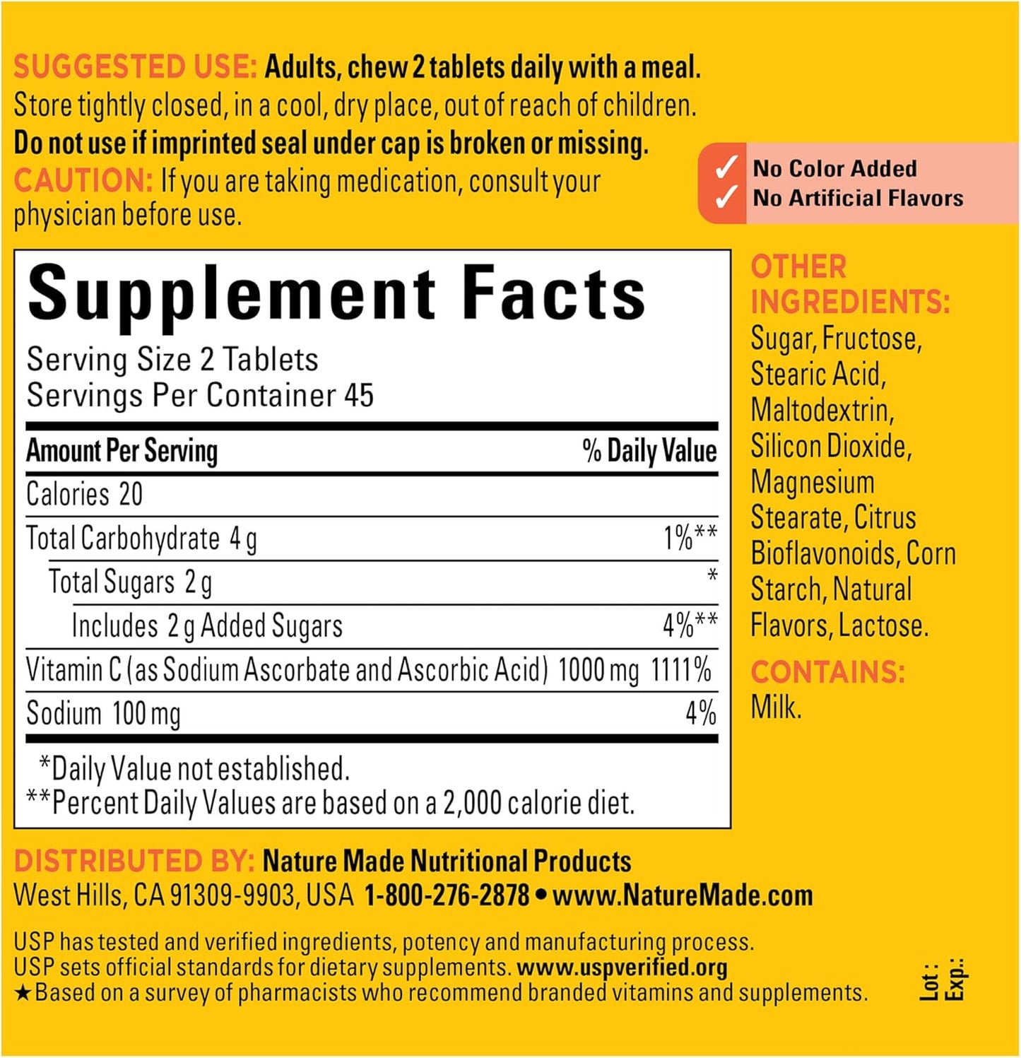 Extra Strength Nature Made Chewable Vitamin C 1000mg - 90 Tablets - Immune Support - 45 Day Supply