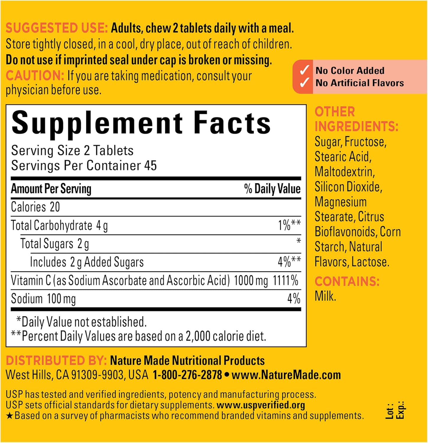 Extra Strength Nature Made Chewable Vitamin C 1000mg - 90 Tablets - Immune Support - 45 Day Supply