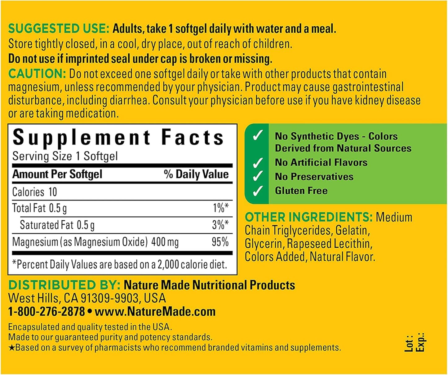 Extra Strength Nature Made Magnesium Oxide 400mg Softgels - Dietary Supplement for Muscle, Nerve, Bone, and Heart Support - 60 Count