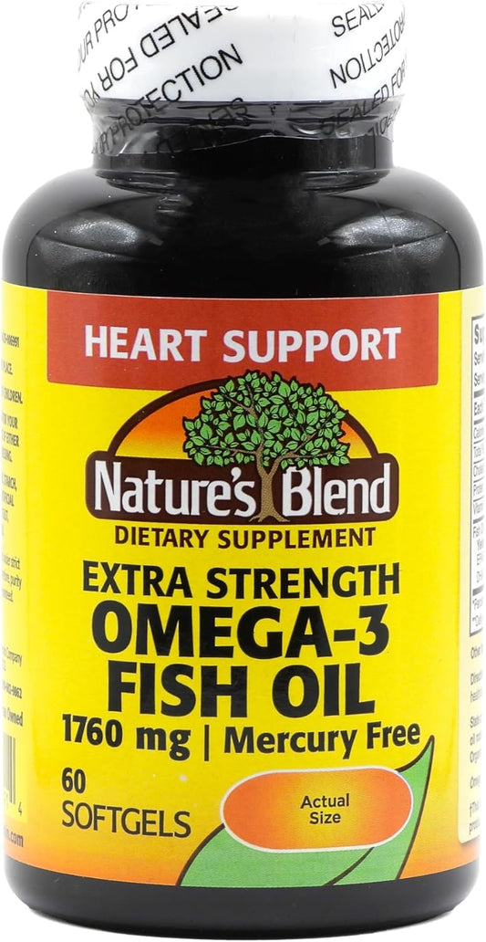 Extra Strength Nature's Blend Fish Oil Softgels with 1760 mg Omega-3 - 60 Count