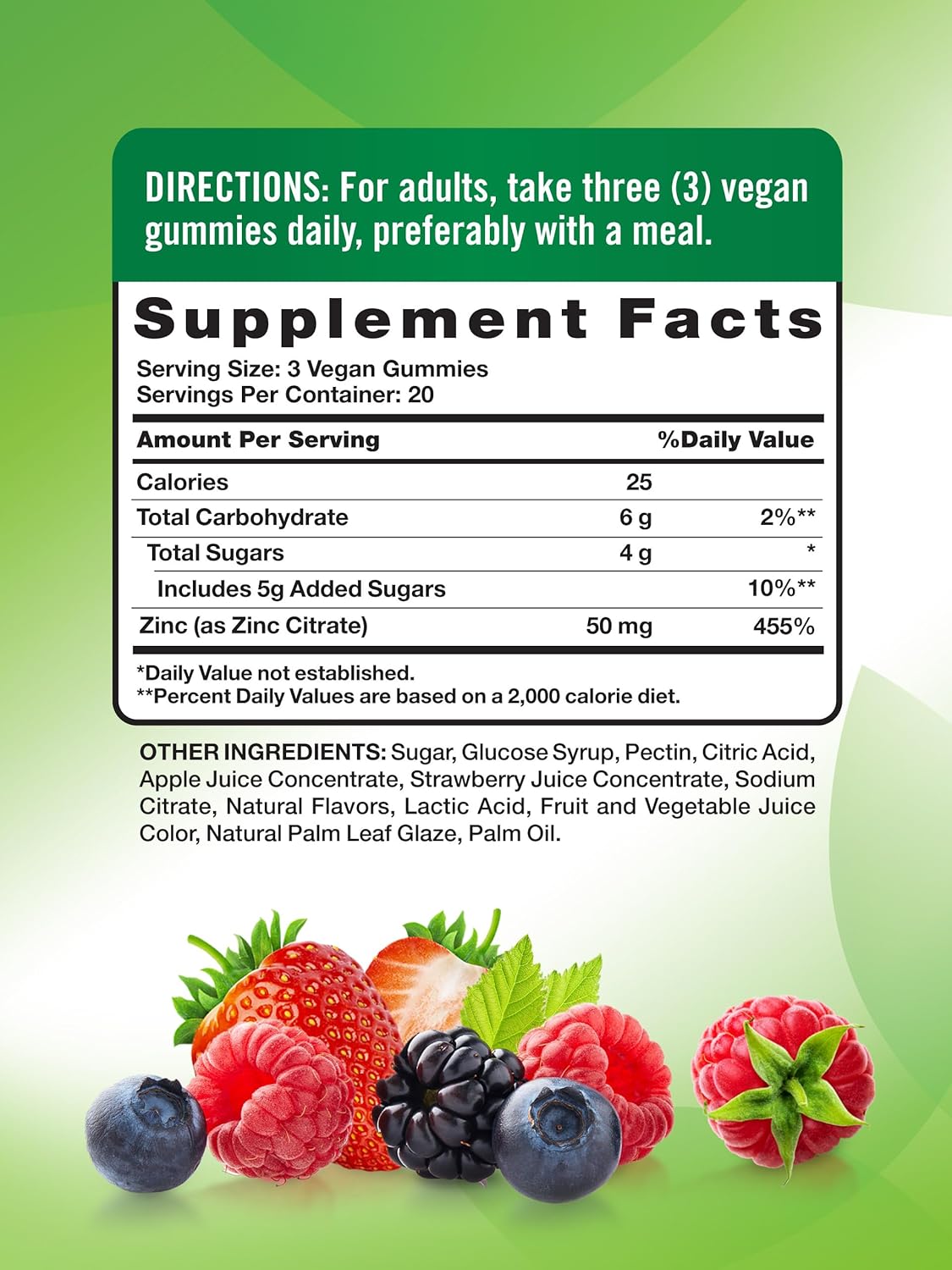 Extra Strength Nature's Truth Zinc Gummies for Adults - Vegan, Non-GMO, Gluten Free - 60 Count, 50 mg - Mixed Berry Flavor
