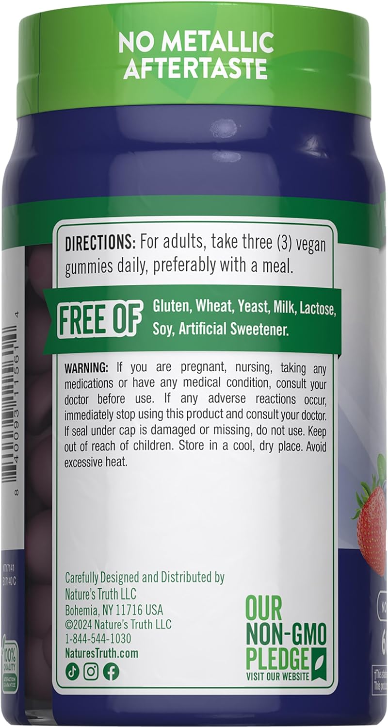 Extra Strength Nature's Truth Zinc Gummies for Adults - Vegan, Non-GMO, Gluten Free - 60 Count, 50 mg - Mixed Berry Flavor