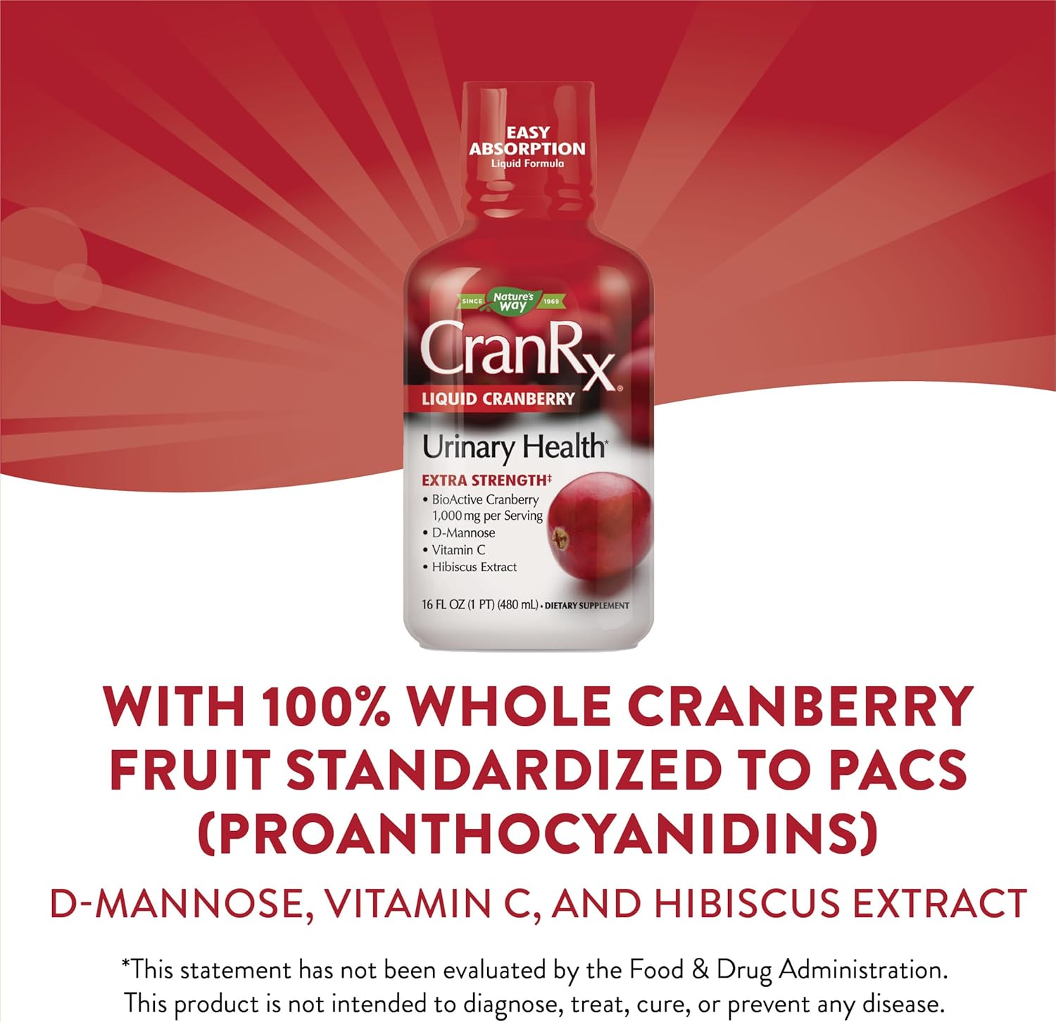 Extra Strength Nature's Way CranRx Cranberry with 1,000mg D-Mannose, Vitamin C, and Hibiscus - 16 fl. oz.