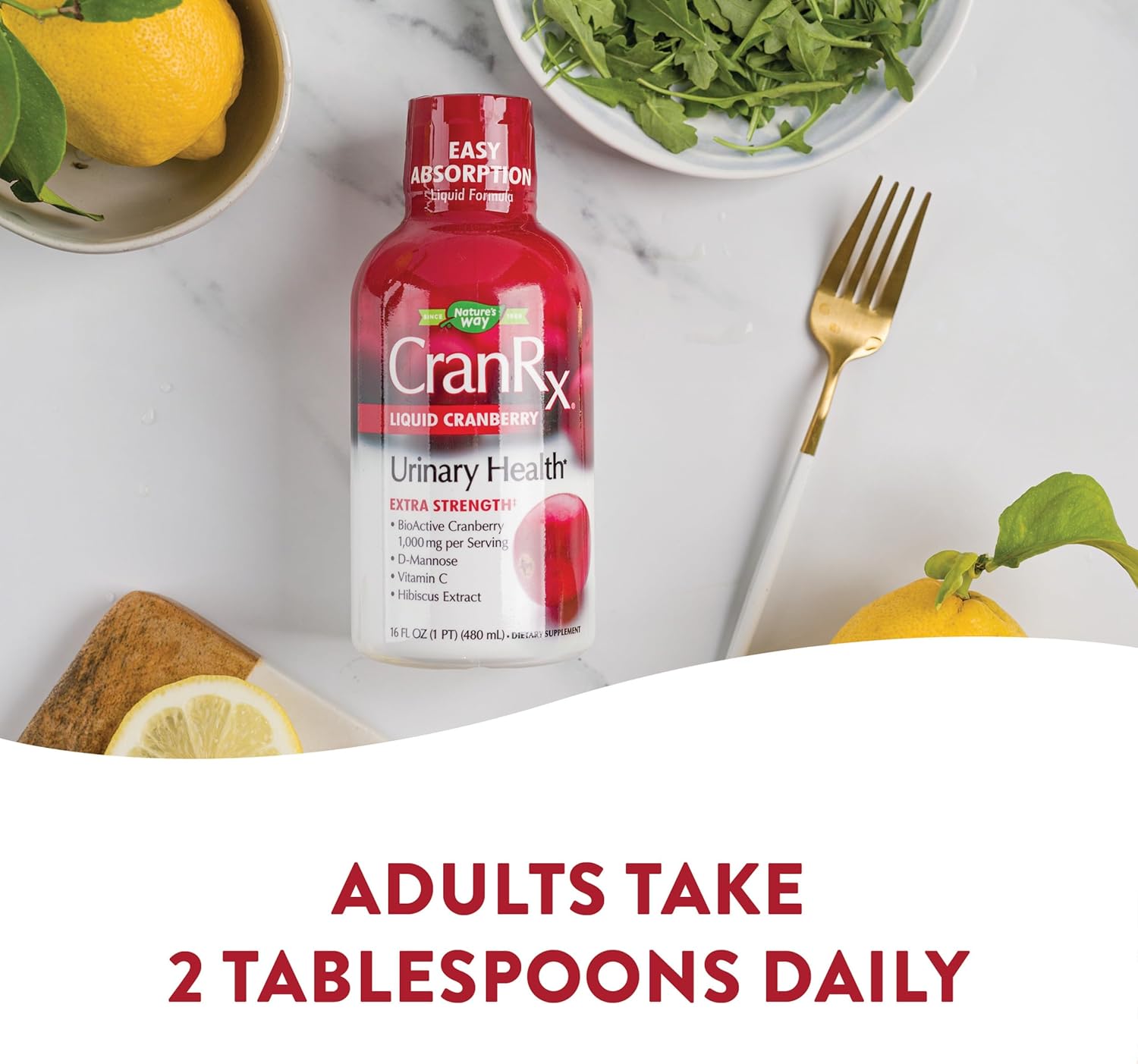 Extra Strength Nature's Way CranRx Cranberry with 1,000mg D-Mannose, Vitamin C, and Hibiscus - 16 fl. oz.