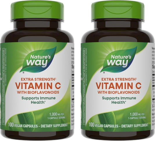 Extra Strength Nature’s Way Vitamin C with Bioflavonoids - 1g Ascorbic Acid - Immune Support - Gluten & Dairy Free - 100 Capsules (2 Pack)