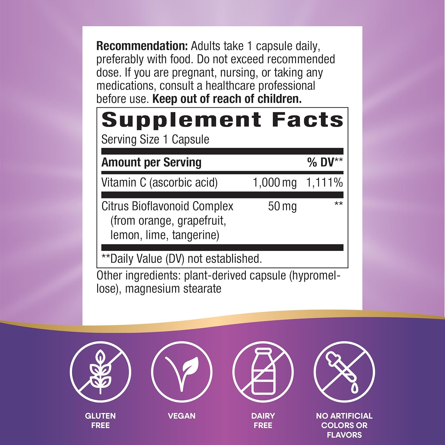 Extra Strength Nature’s Way Vitamin C with Bioflavonoids - 1g Ascorbic Acid - Immune Support - Gluten & Dairy Free - 100 Capsules (2 Pack)