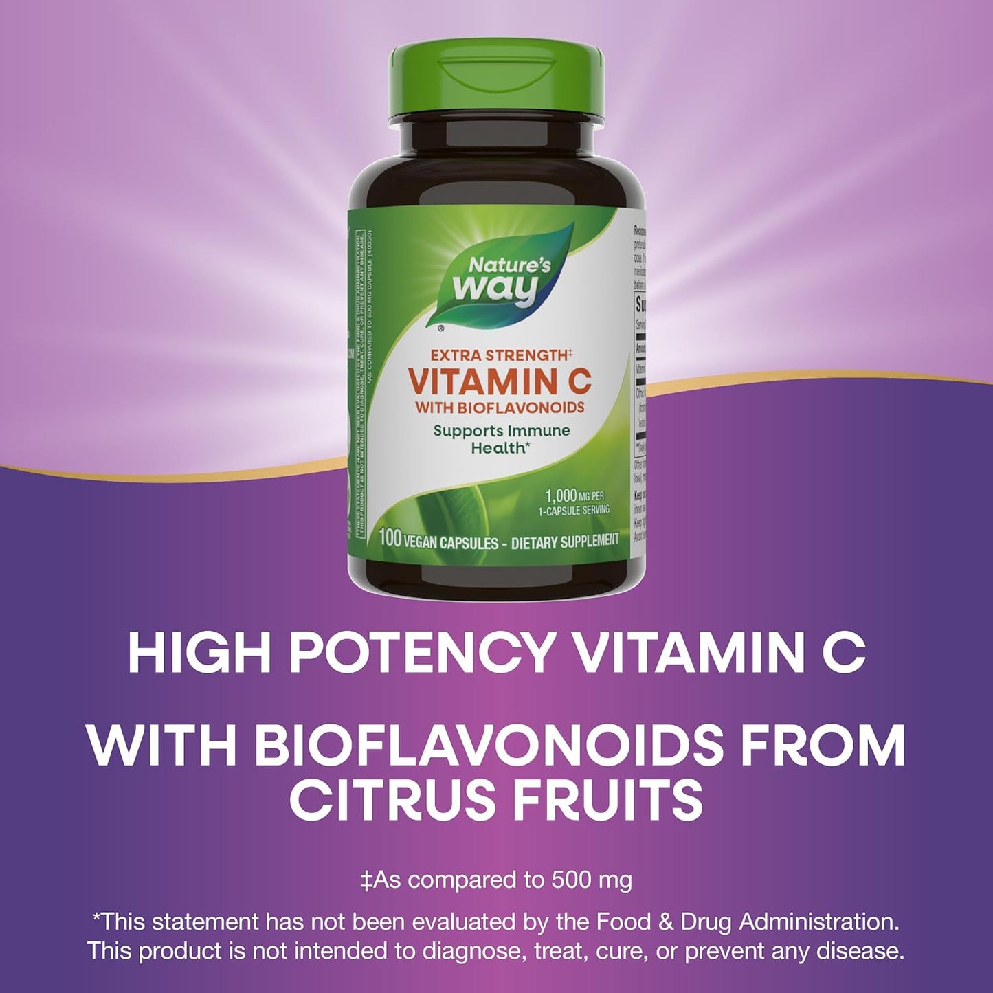 Extra Strength Nature’s Way Vitamin C with Bioflavonoids - 1g Ascorbic Acid - Immune Support - Gluten & Dairy Free - 100 Capsules (2 Pack)