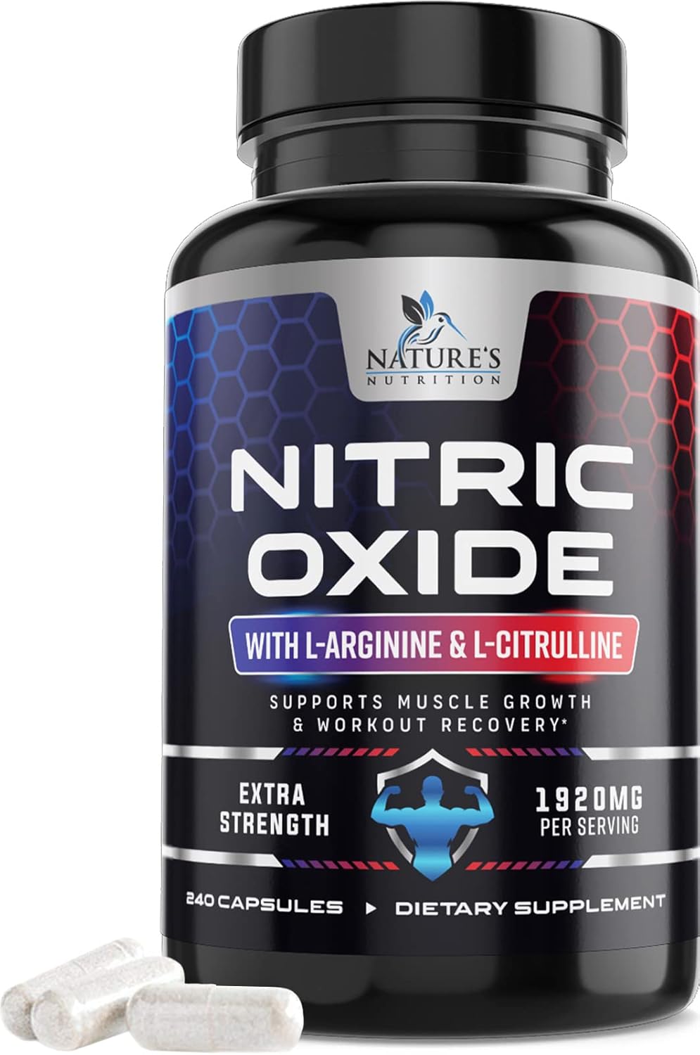 Extra Strength Nitric Oxide Booster with L-Arginine & Citrulline - 3X Strength Support for Muscle, Heart, & Energy - Non-GMO Supplement for Men and Women - 240 Capsules