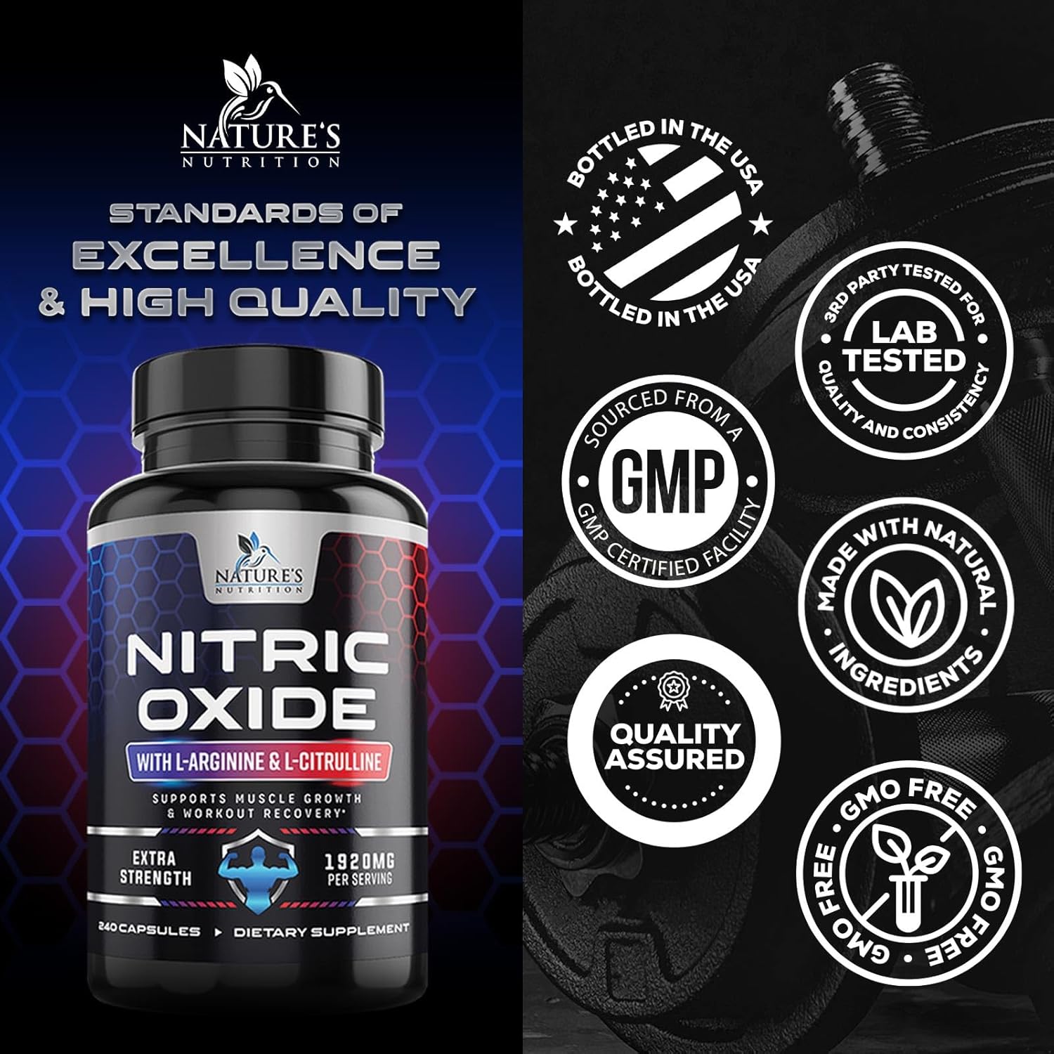Extra Strength Nitric Oxide Booster with L-Arginine & Citrulline - 3X Strength Support for Muscle, Heart, & Energy - Non-GMO Supplement for Men and Women - 240 Capsules