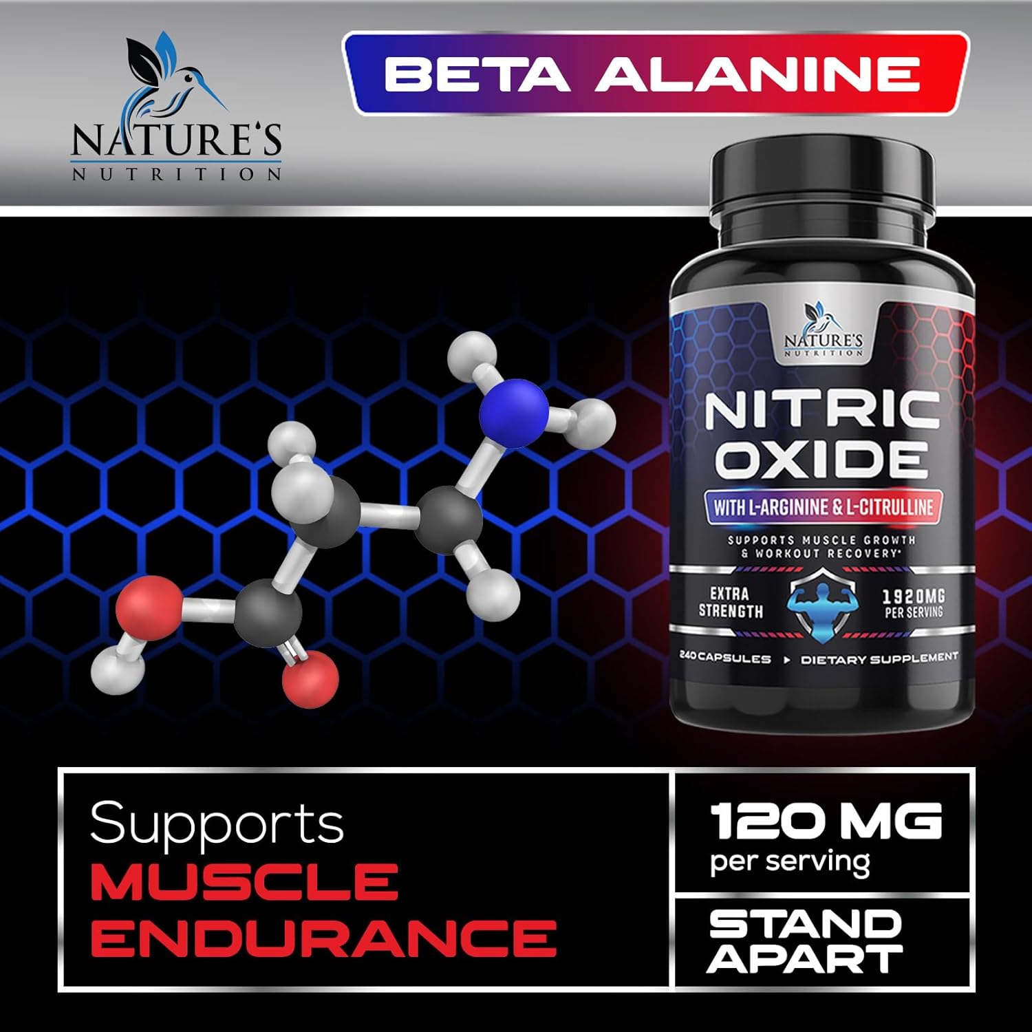 Extra Strength Nitric Oxide Booster with L-Arginine & Citrulline - 3X Strength Support for Muscle, Heart, & Energy - Non-GMO Supplement for Men and Women - 240 Capsules