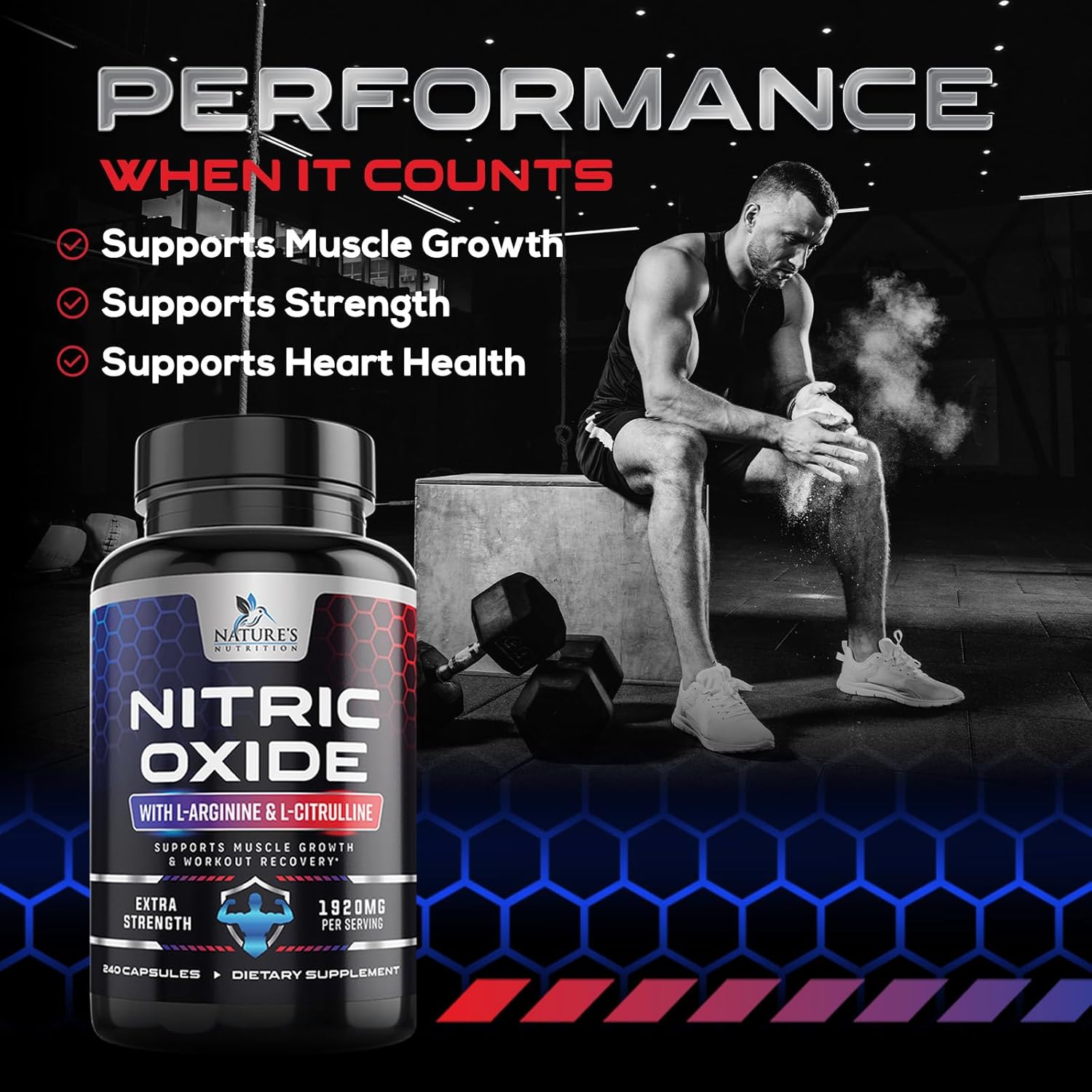 Extra Strength Nitric Oxide Booster with L-Arginine & Citrulline - 3X Strength Support for Muscle, Heart, & Energy - Non-GMO Supplement for Men and Women - 240 Capsules
