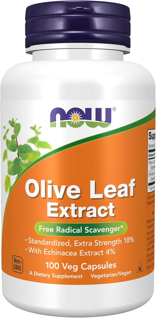 Extra Strength Olive Leaf Extract with Echinacea Extract 4% - Free Radical Scavenger - 100 Veg Capsules by NOW Foods