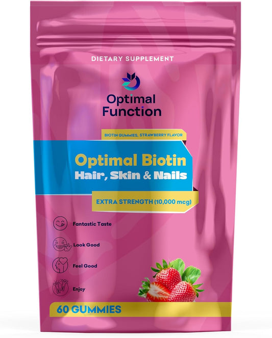 Extra Strength Optimal Biotin Gummies for Hair, Skin, and Nails - 10,000 mcg - 60 Count