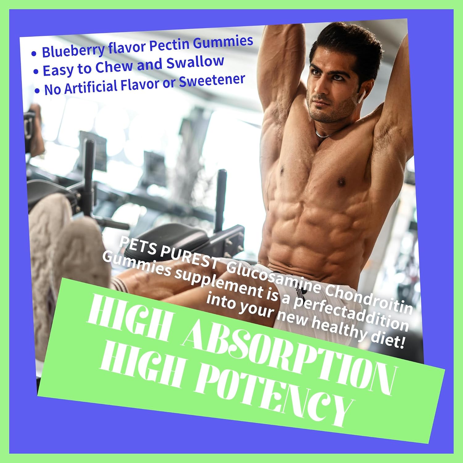 Extra Strength Pets Purest Blueberry Gummies with Glucosamine, Chondroitin, MSM & Elderberry - Joint and Immune Support for Adults, Men & Women