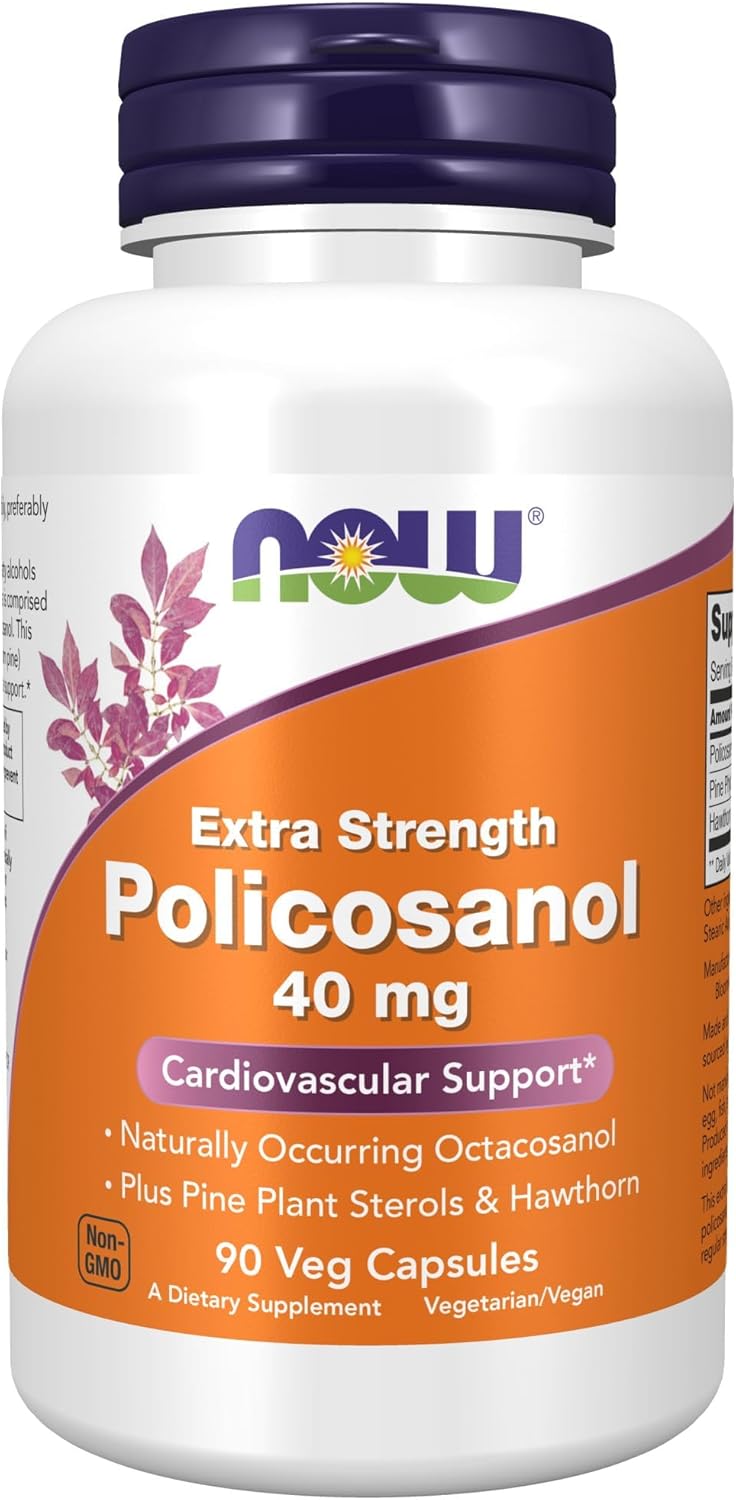 Extra Strength Policosanol 40mg with Pine Plant Sterols and Hawthorn 90 Veg Capsules by NOW Foods