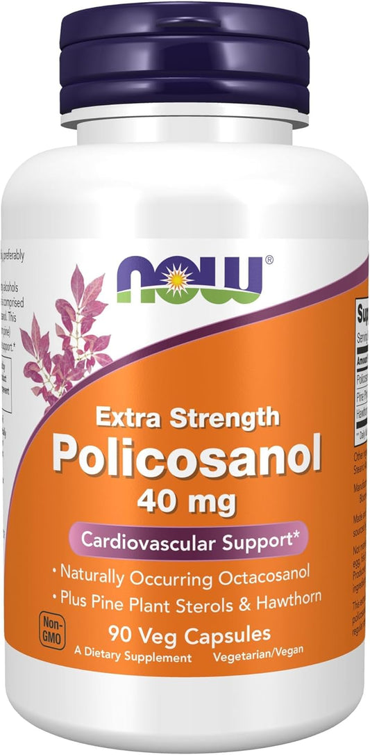 Extra Strength Policosanol 40mg with Pine Plant Sterols and Hawthorn 90 Veg Capsules by NOW Foods