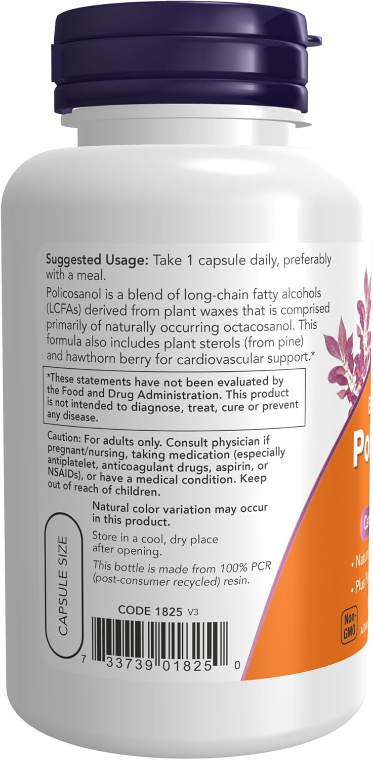 Extra Strength Policosanol 40mg with Pine Plant Sterols and Hawthorn 90 Veg Capsules by NOW Foods