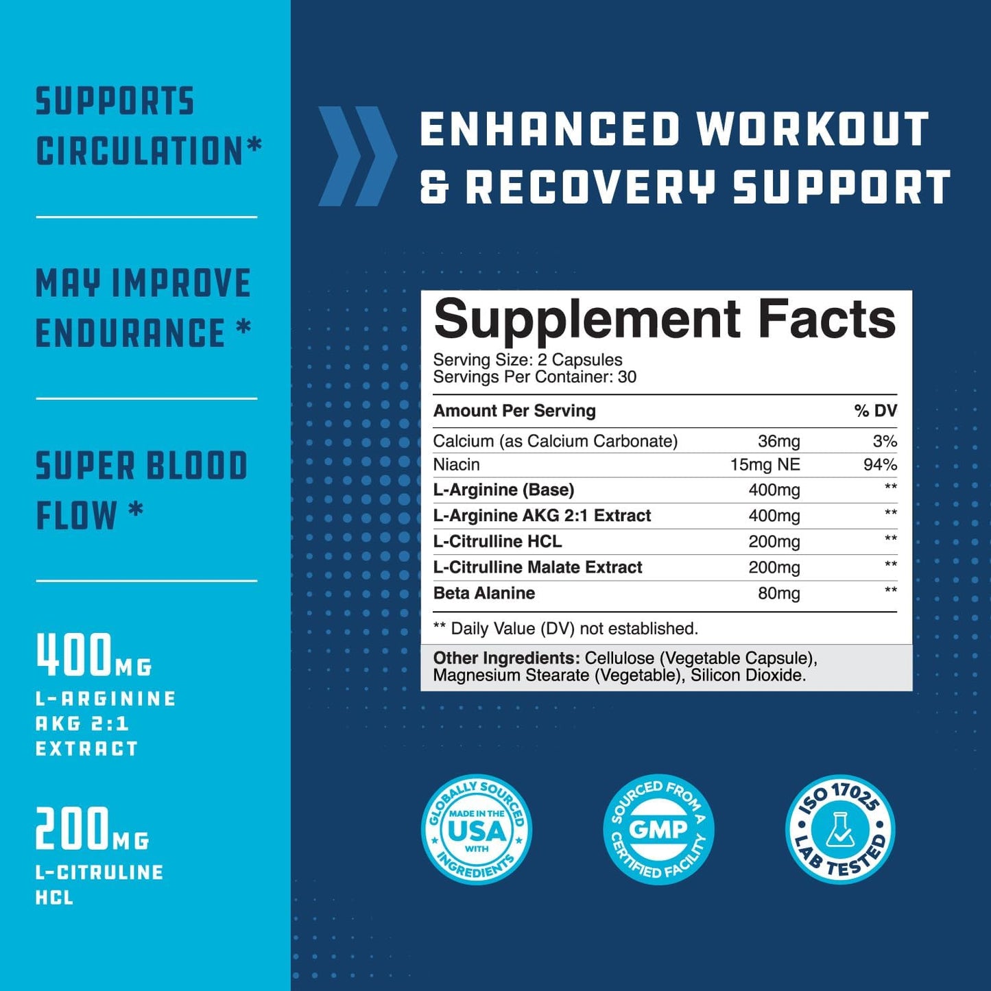 Extra Strength Pre Workout Nitric Oxide Supplement with L Arginine, L Citrulline, and Beta Alanine for Enhanced Performance and Muscle Recovery