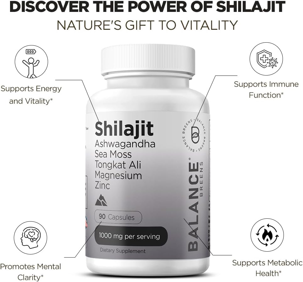 Extra Strength Pure Himalayan Shilajit Capsules - 10,000mg 10:1 Extract for Energy, Stamina, Brain Support - 90 Capsules with 85+ Minerals