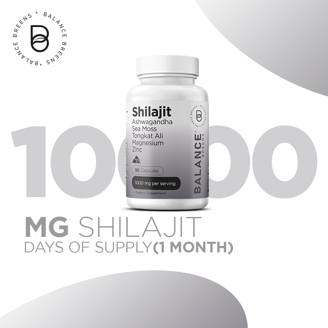 Extra Strength Pure Himalayan Shilajit Capsules - 10,000mg 10:1 Extract for Energy, Stamina, Brain Support - 90 Capsules with 85+ Minerals