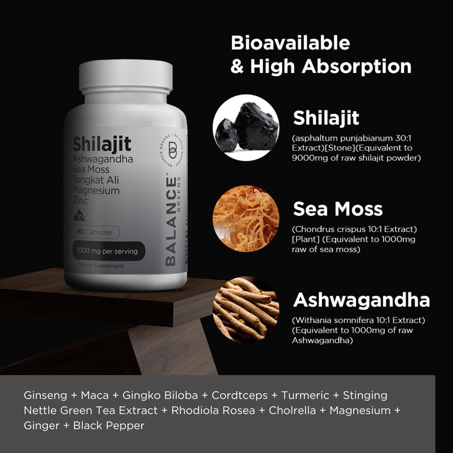 Extra Strength Pure Himalayan Shilajit Capsules - 10,000mg 10:1 Extract for Energy, Stamina, Brain Support - 90 Capsules with 85+ Minerals
