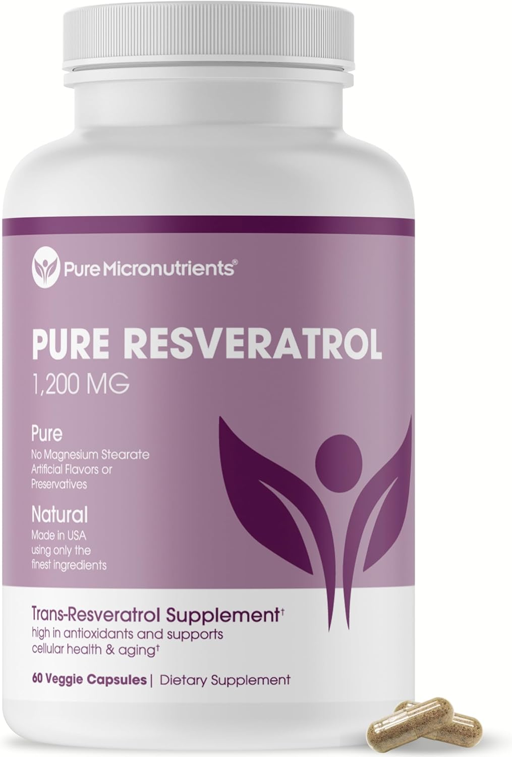 Extra Strength Pure Resveratrol Supplement - 1200mg Trans-Resveratrol - Anti Aging, Heart & Immune Support - 60 Vegan Capsules