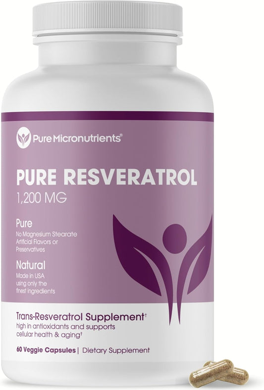 Extra Strength Pure Resveratrol Supplement - 1200mg Trans-Resveratrol - Anti Aging, Heart & Immune Support - 60 Vegan Capsules
