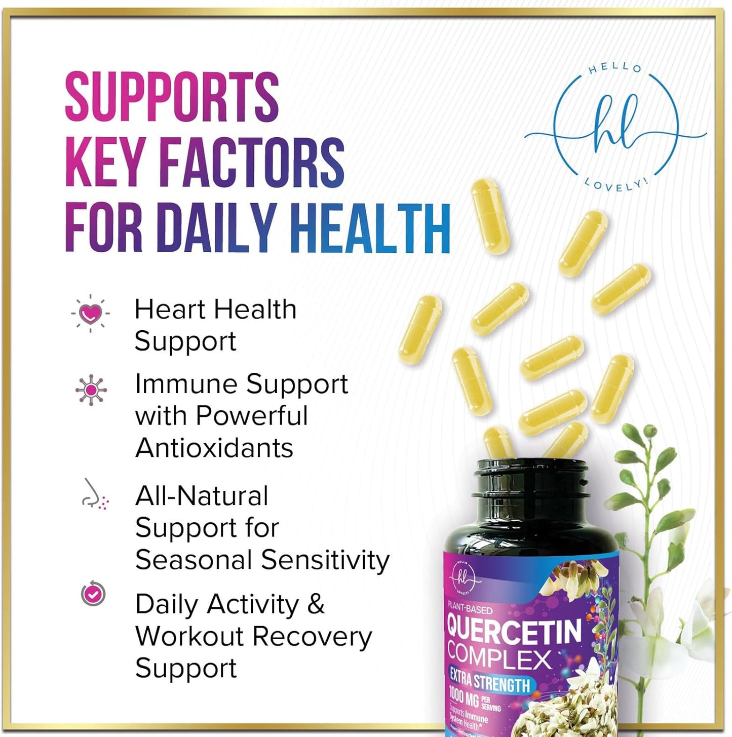 Extra Strength Quercetin 500mg Capsules - Supports Immune & Heart Health - Antioxidant & Respiratory Support - Gluten Free - Non-GMO - 60 Capsules