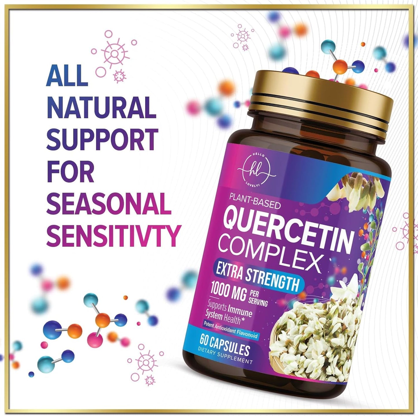 Extra Strength Quercetin 500mg Capsules - Supports Immune & Heart Health - Antioxidant & Respiratory Support - Gluten Free - Non-GMO - 60 Capsules