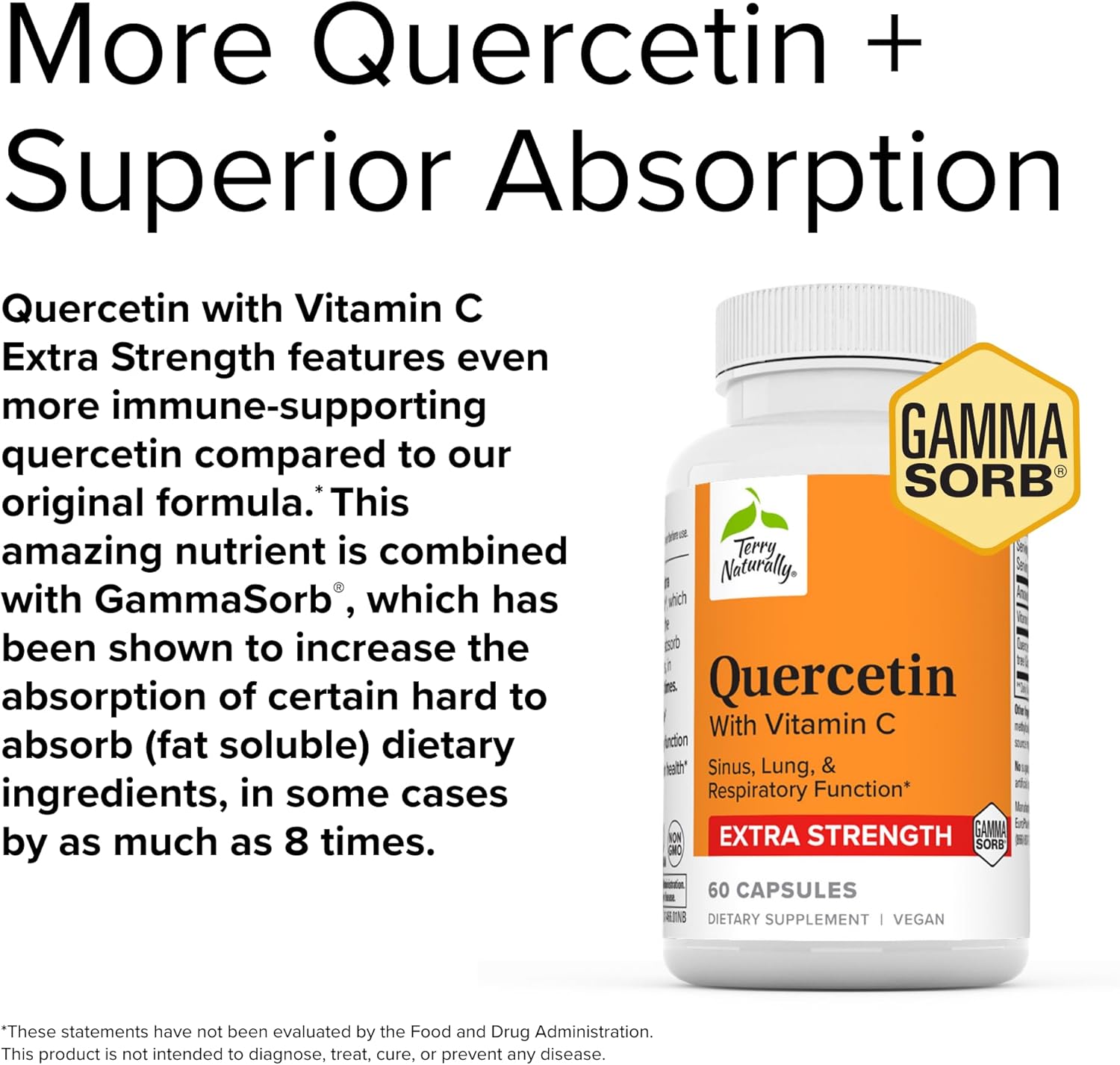Extra Strength Quercetin with Vitamin C Capsules for Sinus & Lung Health - 60 Servings - Non-GMO & Vegan