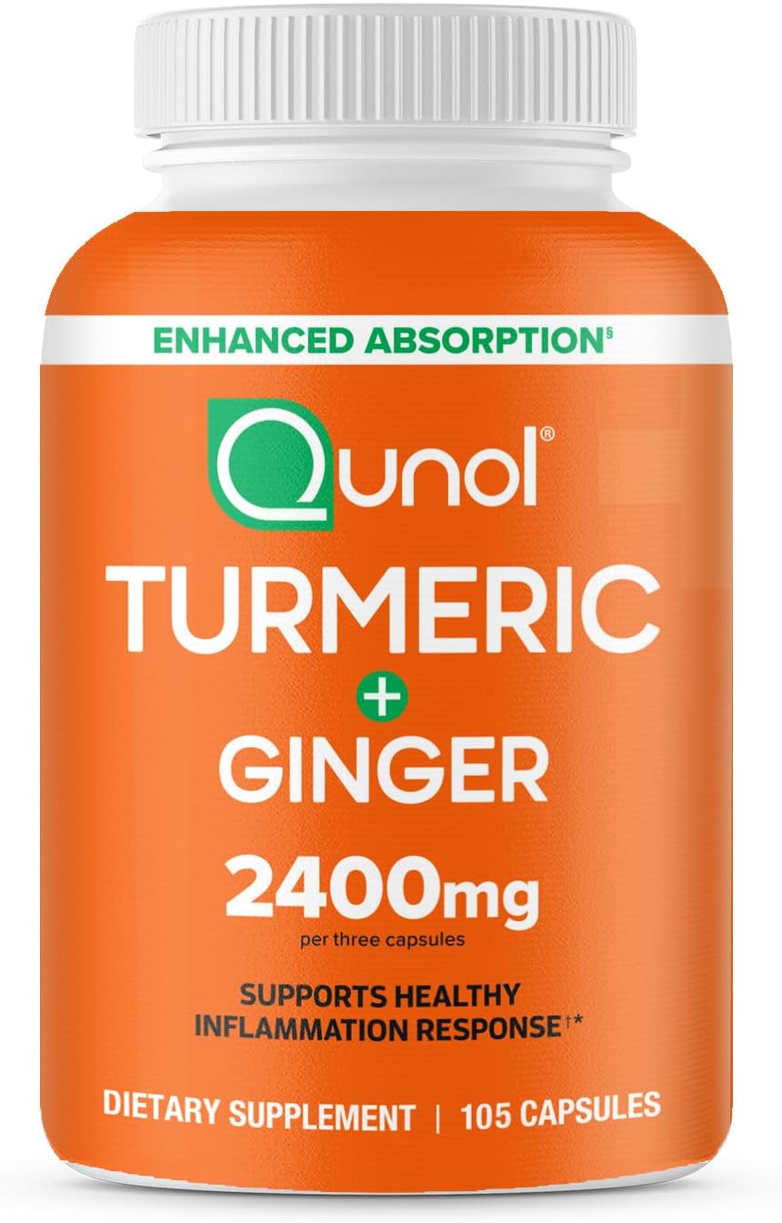 Extra Strength Qunol Turmeric Curcumin with Black Pepper & Ginger, 2400mg, 95% Curcuminoids, Joint Support, 105 Capsules