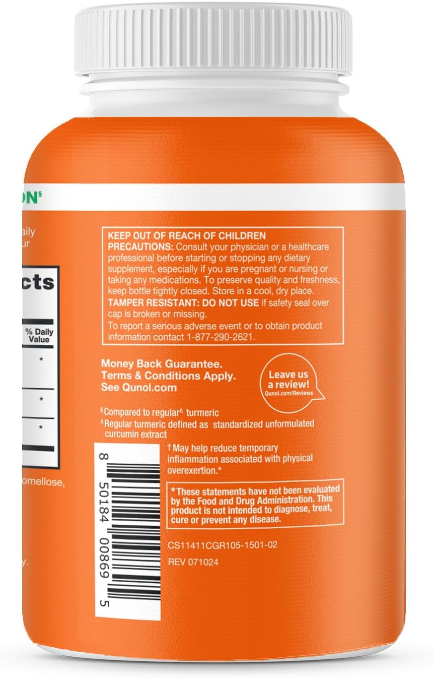 Extra Strength Qunol Turmeric Curcumin with Black Pepper & Ginger, 2400mg, 95% Curcuminoids, Joint Support, 105 Capsules