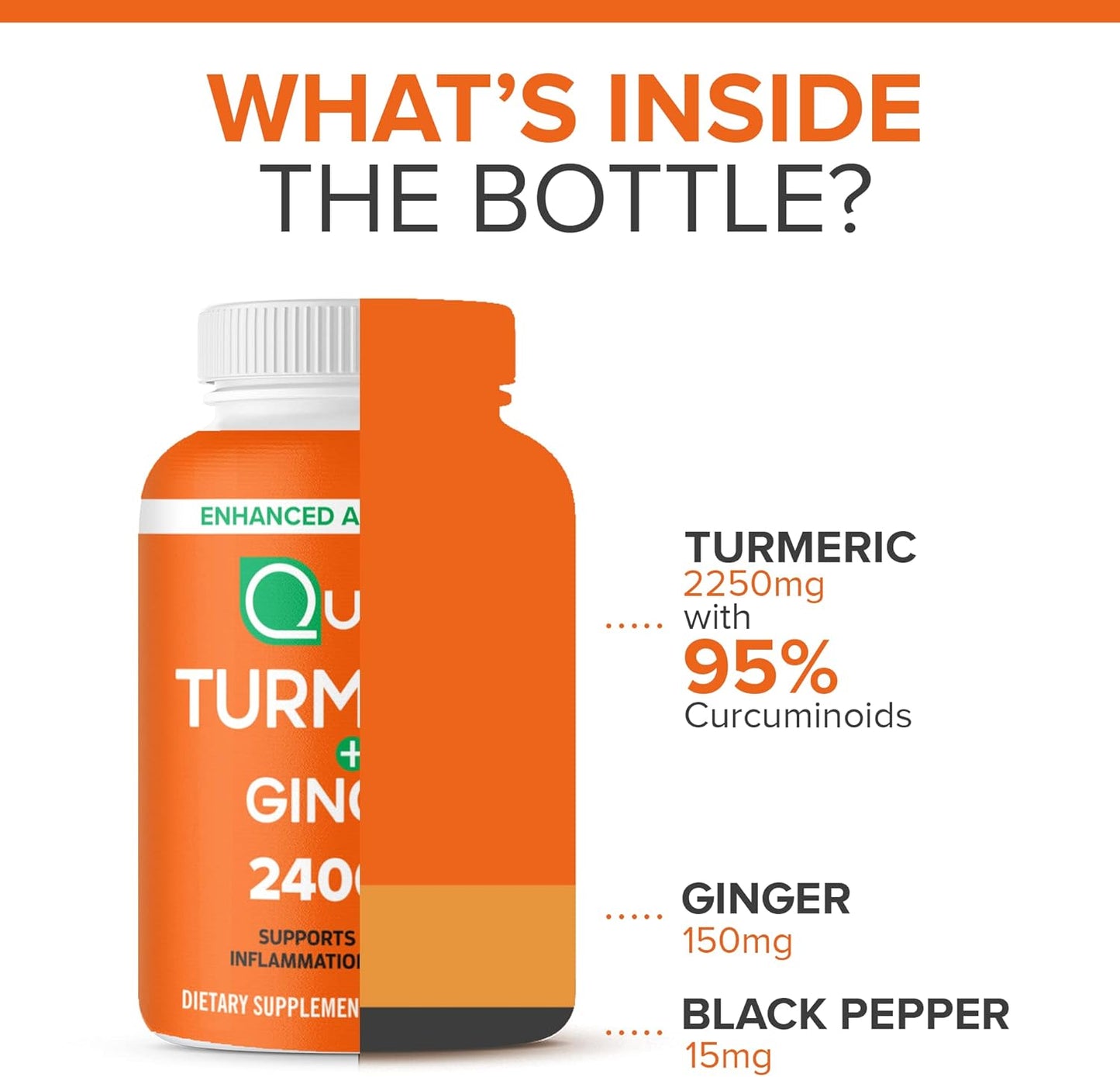 Extra Strength Qunol Turmeric Curcumin with Black Pepper & Ginger, 2400mg, 95% Curcuminoids, Joint Support, 105 Capsules