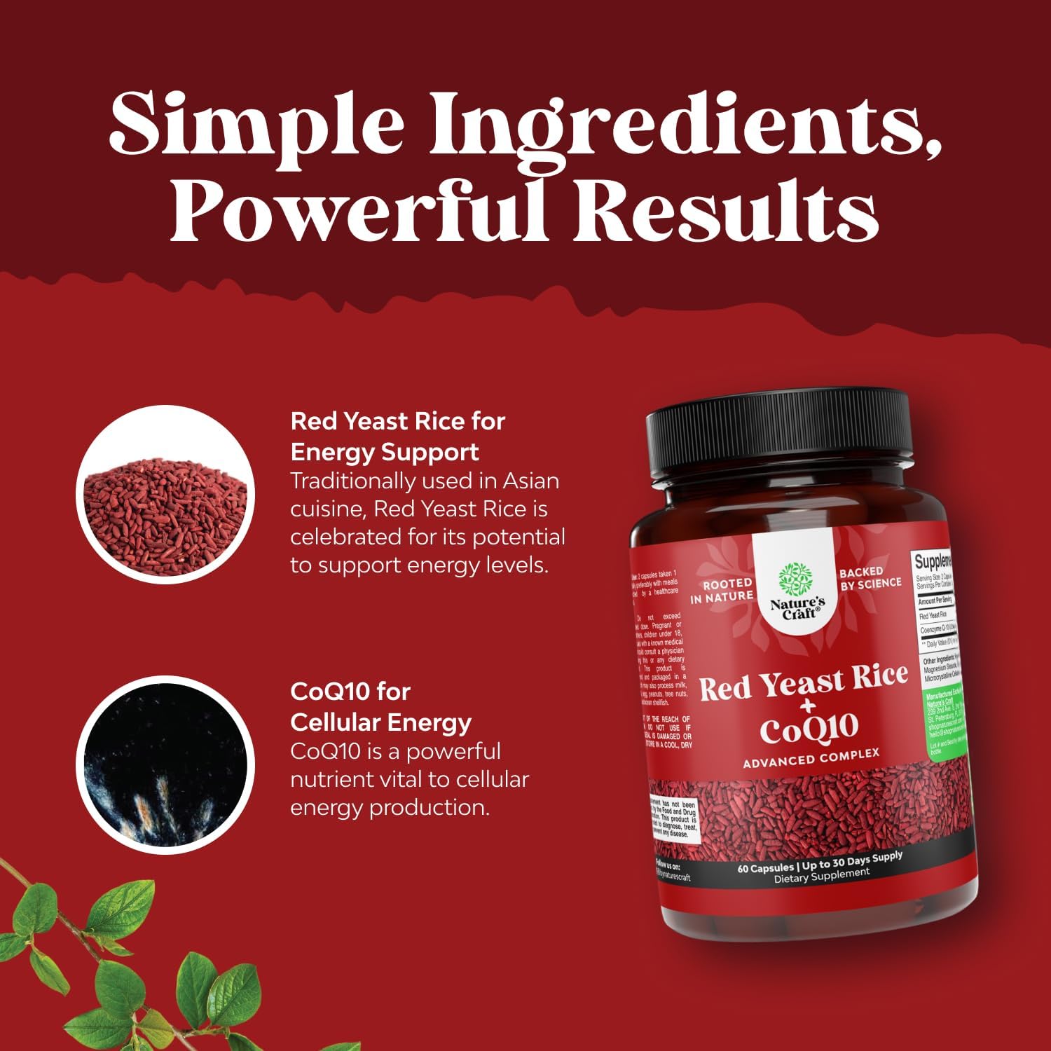 Extra Strength Red Yeast Rice with CoQ10 - Heart Health Supplement (1 Month Supply)