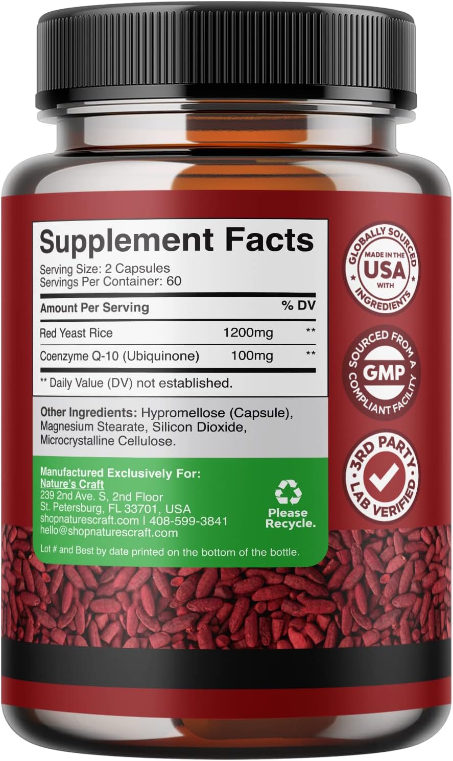 Extra Strength Red Yeast Rice with CoQ10 1200mg - Heart Health Supplement Vegan Non-GMO (2 Months)