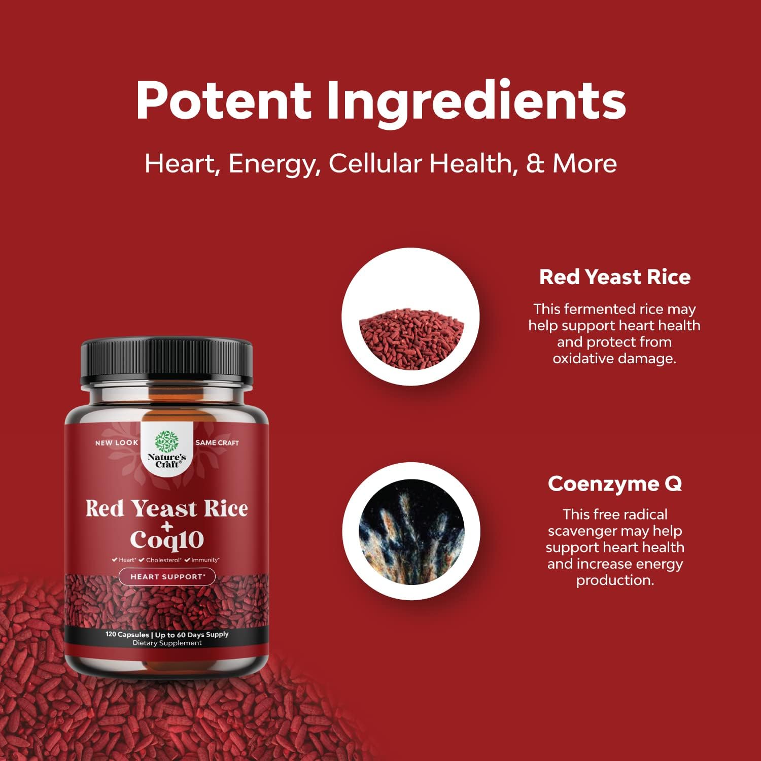 Extra Strength Red Yeast Rice with CoQ10 1200mg - Heart Health Supplement Vegan Non-GMO (2 Months)