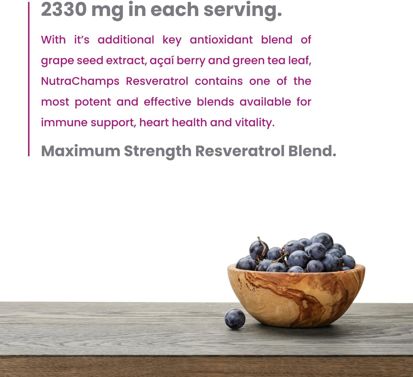 Extra Strength Resveratrol Supplement for Healthy Aging and Immune Support - 60 Vegan Capsules with Trans-Resveratrol, Green Tea, Acai Berry, and Grape Seed Extract