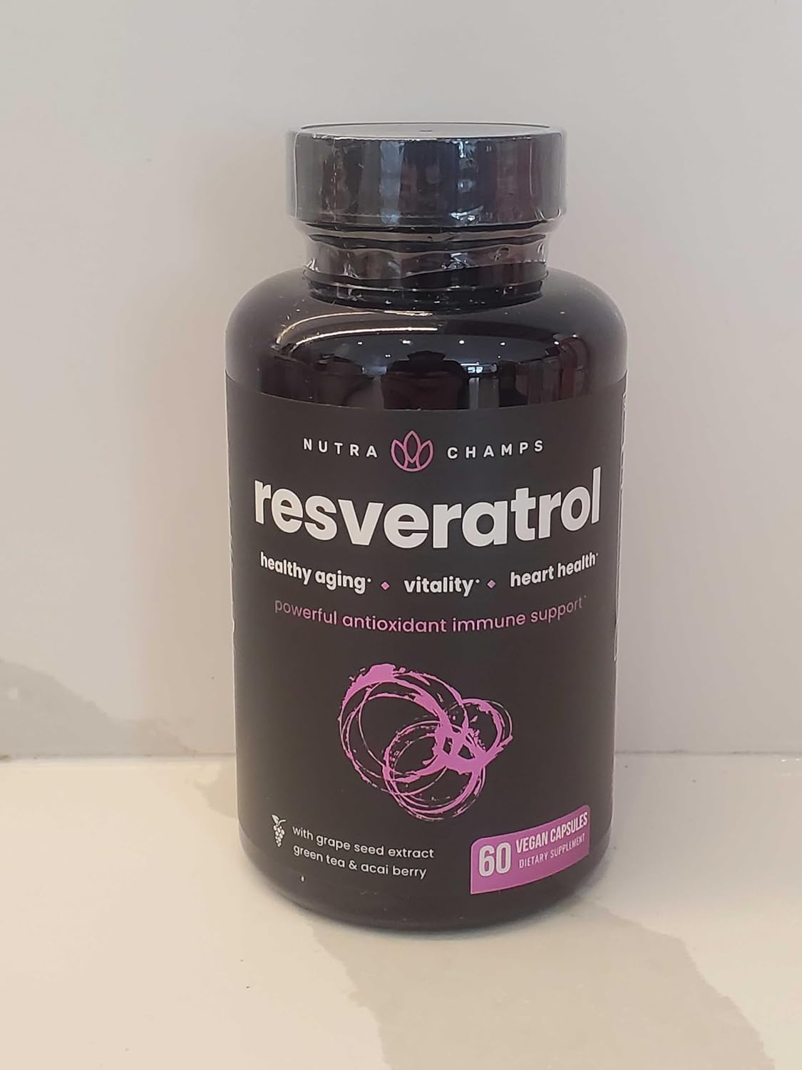 Extra Strength Resveratrol Supplement for Healthy Aging and Immune Support - 60 Vegan Capsules with Trans-Resveratrol, Green Tea, Acai Berry, and Grape Seed Extract