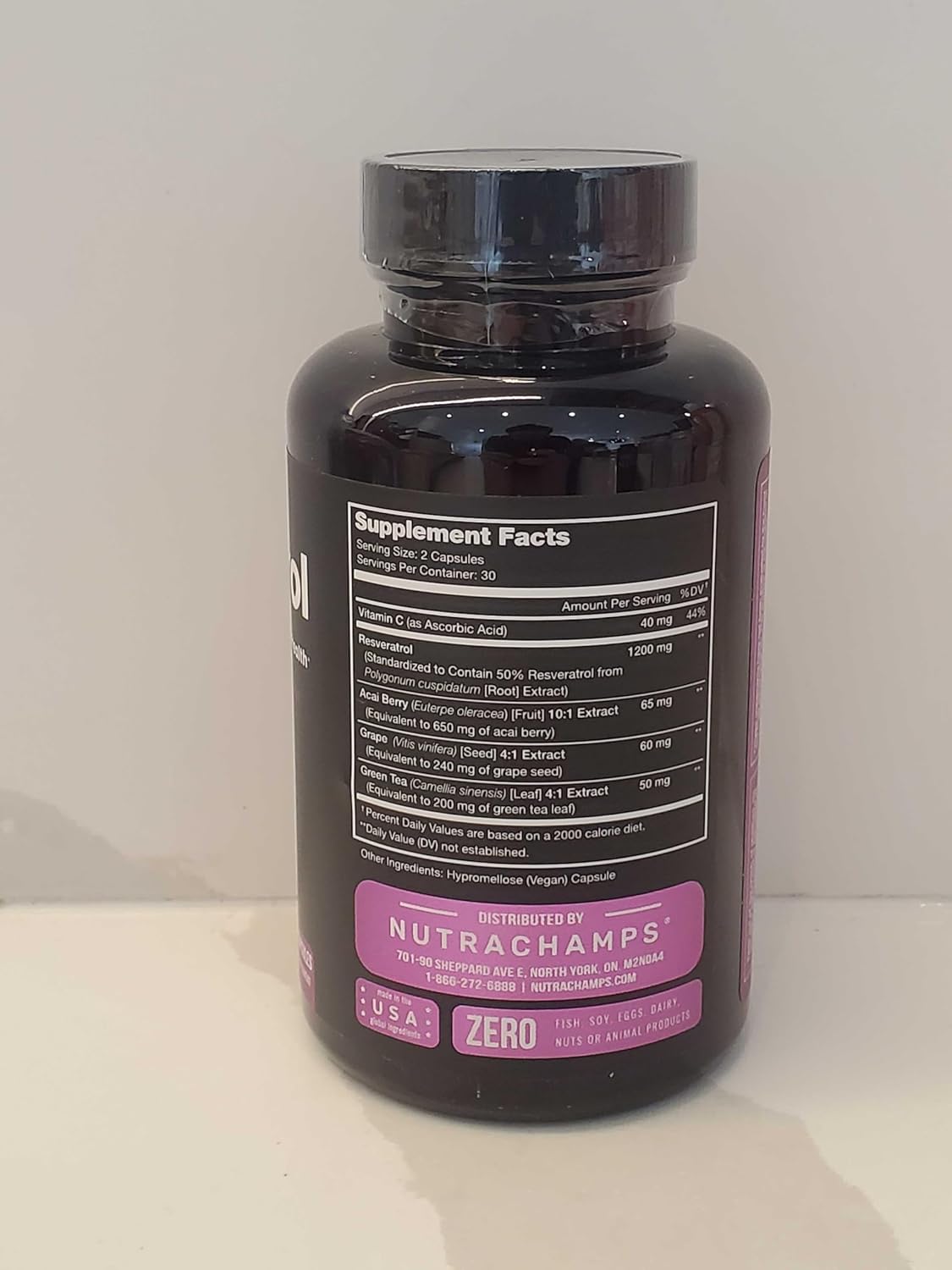 Extra Strength Resveratrol Supplement for Healthy Aging and Immune Support - 60 Vegan Capsules with Trans-Resveratrol, Green Tea, Acai Berry, and Grape Seed Extract