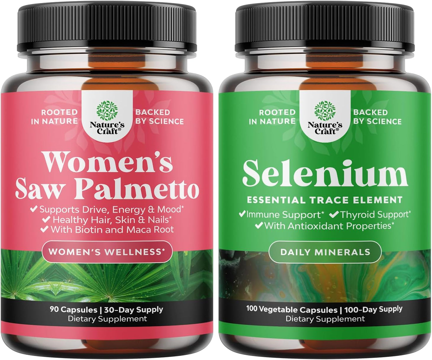 Extra Strength Saw Palmetto and Pure Selenium Bundle - Hair Vitamins for Women - Thyroid Support Supplement - Antioxidant Immune Booster