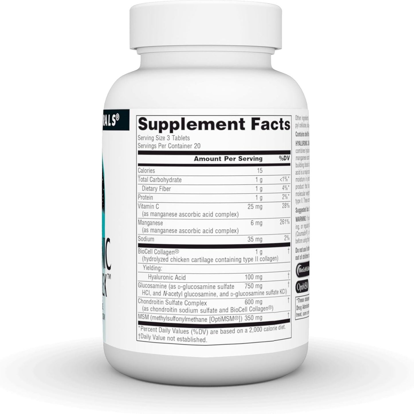 Extra Strength Source Naturals Hyaluronic Joint Complex Tablets with Glucosamine, Chondroitin & MSM - 60 Count