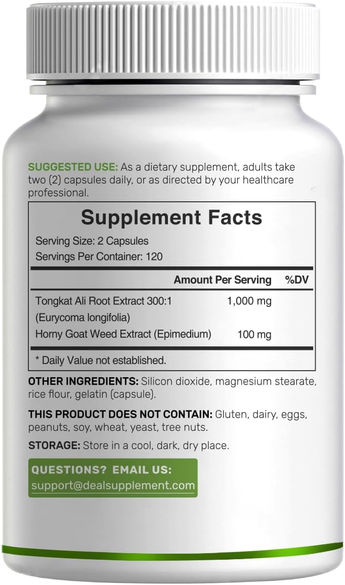 Extra Strength Tongkat Ali Extract 300:1 with Horny Goat Weed - 1,100mg, 240 Capsules - Indonesian Longjack Eurycoma Longifolia Root - Herbal Energy Supplement