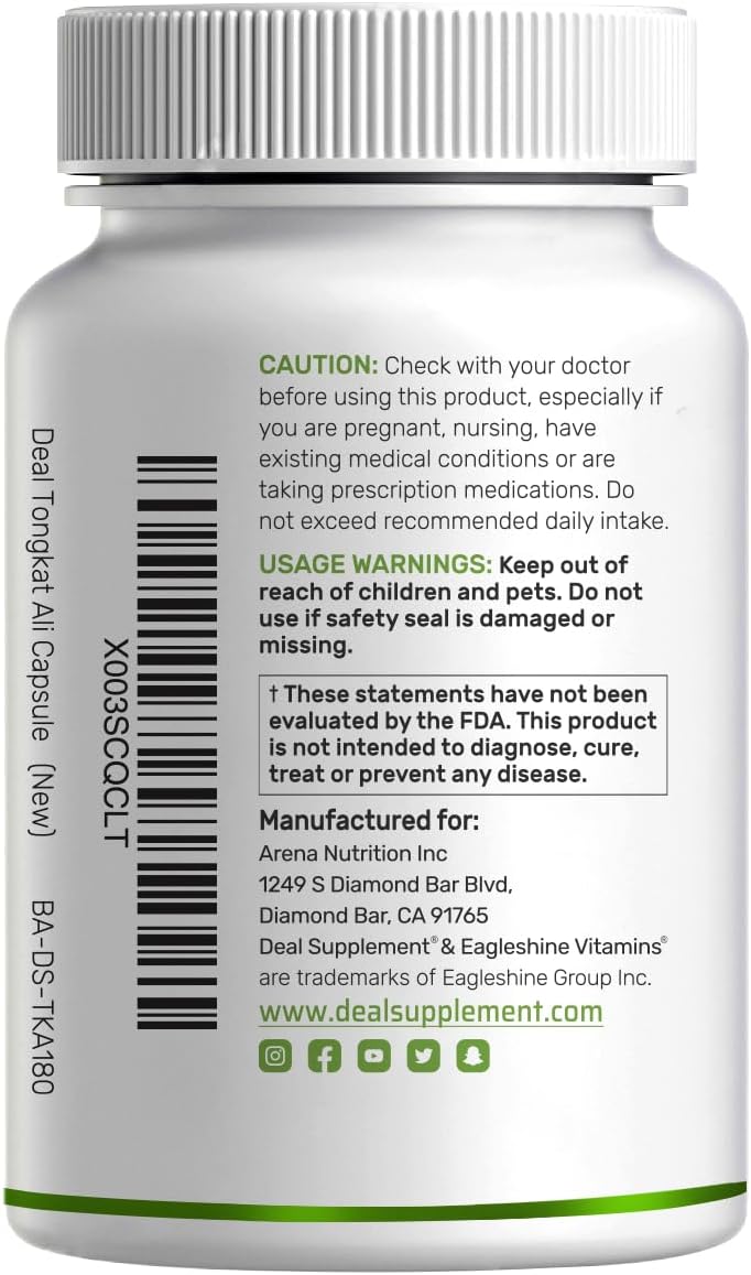 Extra Strength Tongkat Ali Extract 300:1 with Horny Goat Weed - 1,100mg, 240 Capsules - Indonesian Longjack Eurycoma Longifolia Root - Herbal Energy Supplement