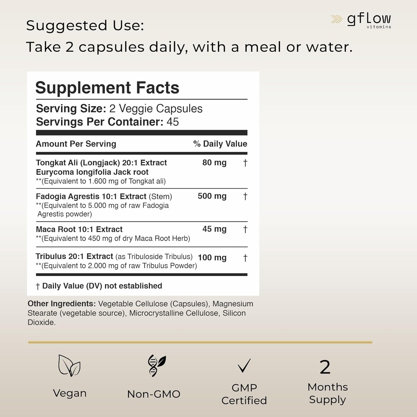 Extra Strength Tongkat Ali Extract Capsules with Tribulus Terrestris, Maca Root, and Fadogia Agrestis - Stamina, Energy, Vitality, and Mood Support - Third Party Tested - Vegan Formula - Made in USA