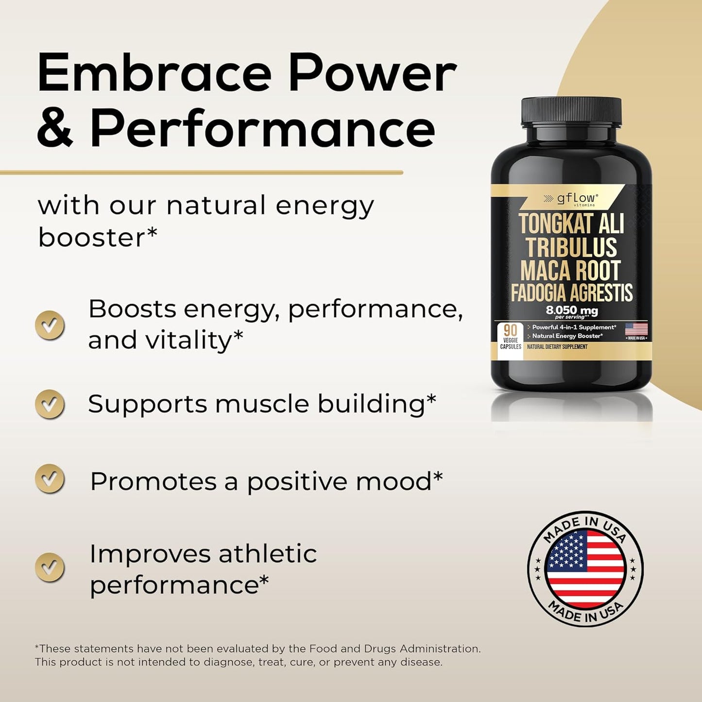 Extra Strength Tongkat Ali Extract Capsules with Tribulus Terrestris, Maca Root, and Fadogia Agrestis - Stamina, Energy, Vitality, and Mood Support - Third Party Tested - Vegan Formula - Made in USA
