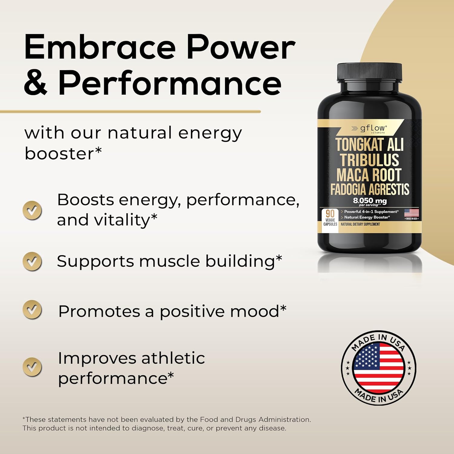 Extra Strength Tongkat Ali Extract Capsules with Tribulus Terrestris, Maca Root, and Fadogia Agrestis - Stamina, Energy, Vitality, and Mood Support - Third Party Tested - Vegan Formula - Made in USA