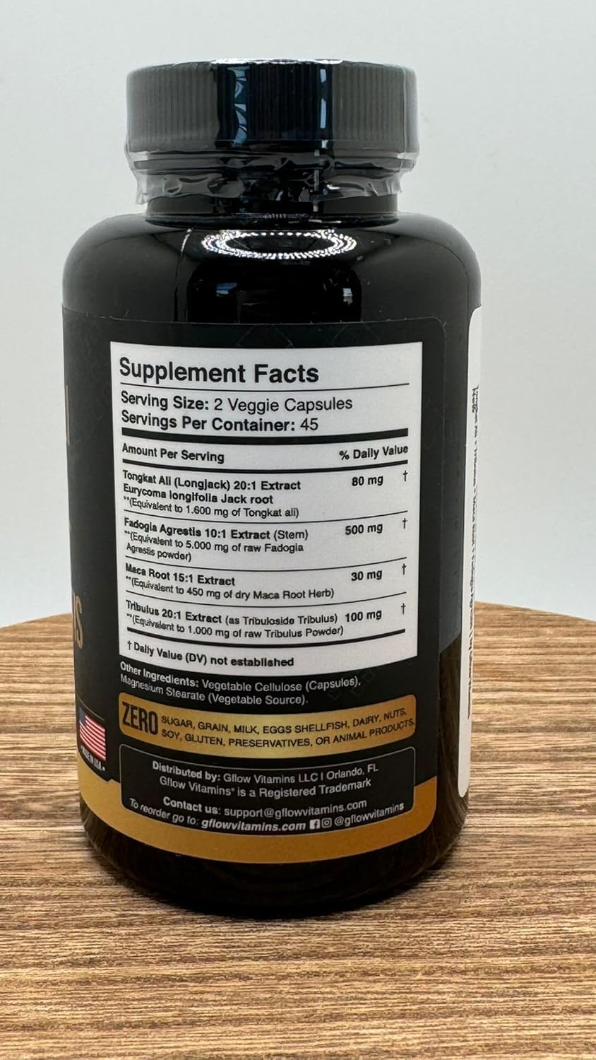 Extra Strength Tongkat Ali Extract Capsules with Tribulus Terrestris, Maca Root, and Fadogia Agrestis - Stamina, Energy, Vitality, and Mood Support - Third Party Tested - Vegan Formula - Made in USA