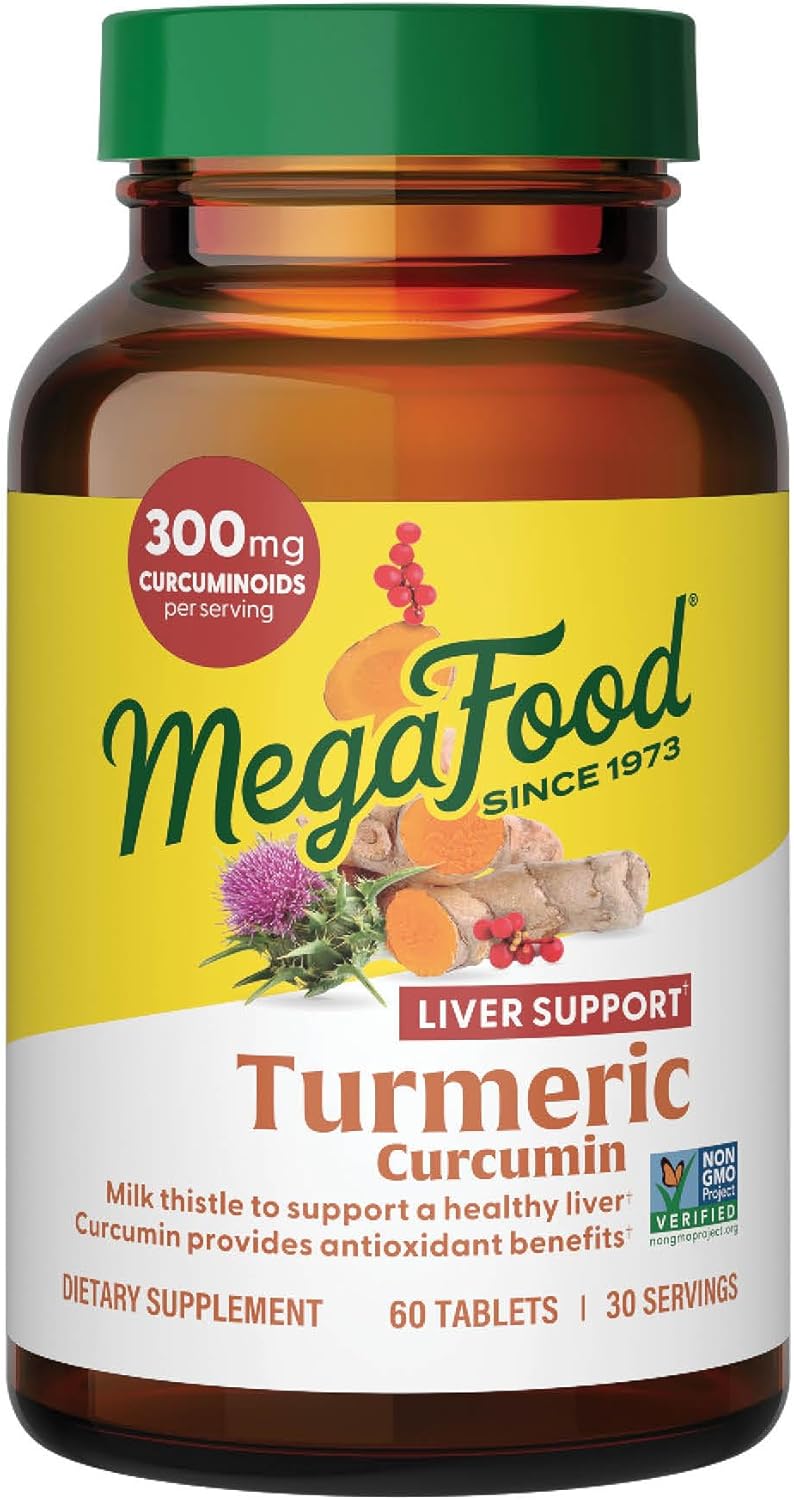 Extra Strength Turmeric Curcumin Liver Support Supplement with Black Pepper, Milk Thistle Extract - Vegan, Allergen-Free - 60 Tablets